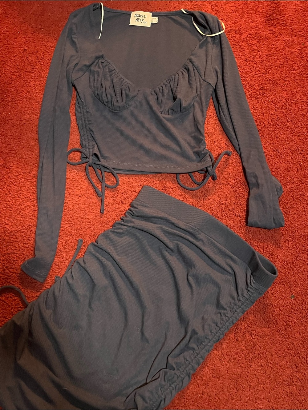 Princess Polly Deep Slate Ruched Crop Top & Skirt Set